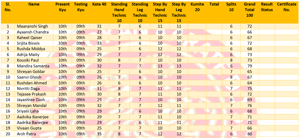 Chikara Shotokan Karate Do-School:  Results of KYU Grade Test held on 7th Sep, 2025